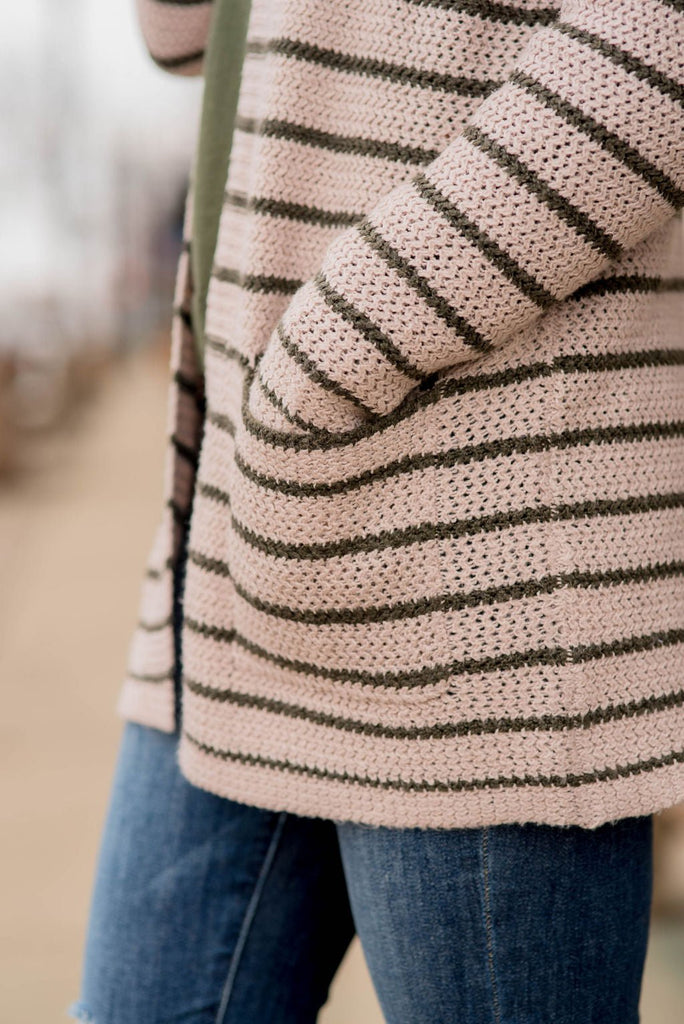 Thin Olive Striped Knit Tunic Cardigan - Betsey's Boutique Shop