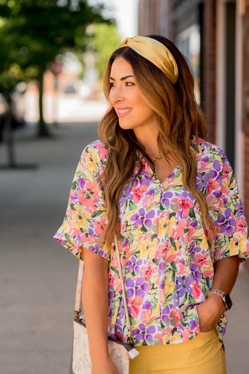 Floral Mid Seam V Blouse - Betsey's Boutique Shop