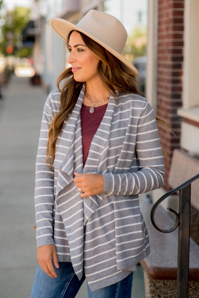 Basic Striped Waterfall Cardigan - Betsey's Boutique Shop -