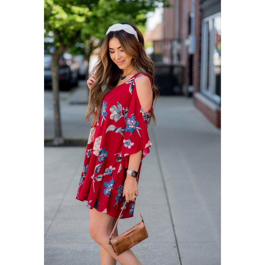 Cold Shoulder Floral Tunic Dress - Betsey's Boutique Shop