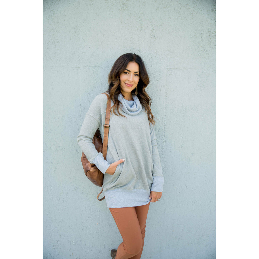 Cuffed Cowl Neck Tunic - Betsey's Boutique Shop