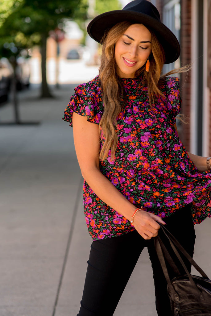 Bright Blooms Double Flutter Trim Blouse - Betsey's Boutique Shop