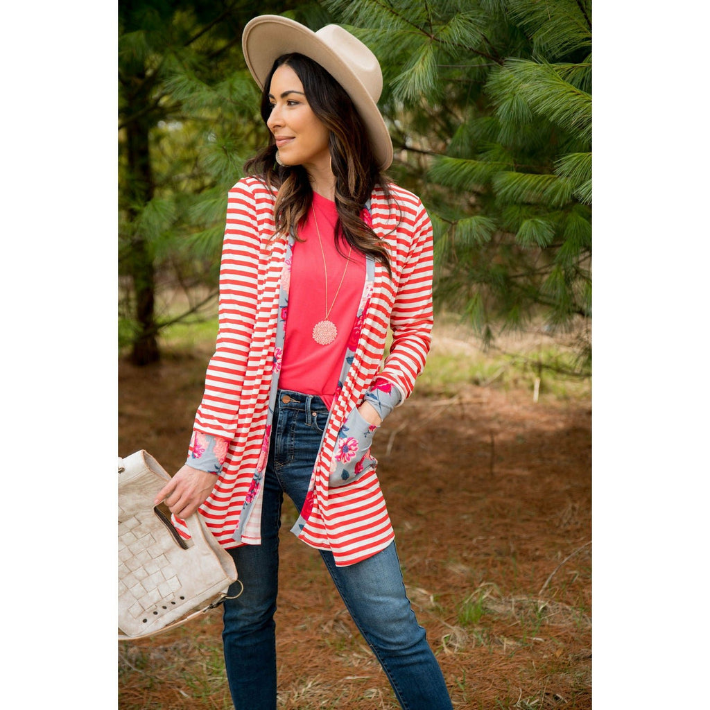 Red Striped Floral Cardigan - Betsey's Boutique Shop