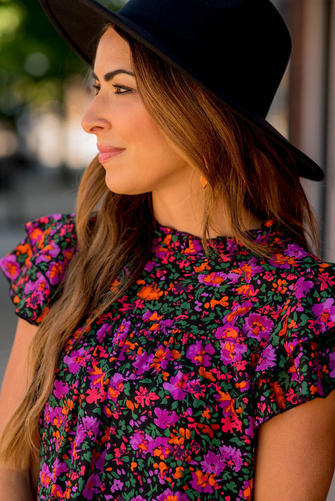 Bright Blooms Double Flutter Trim Blouse - Betsey's Boutique Shop