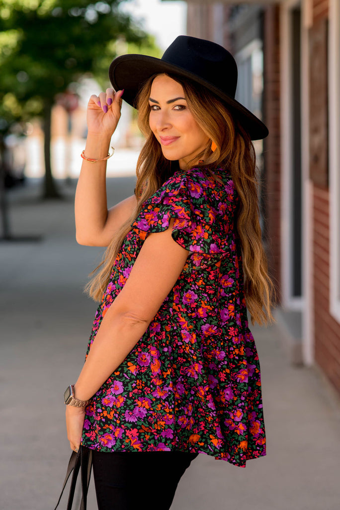 Bright Blooms Double Flutter Trim Blouse - Betsey's Boutique Shop