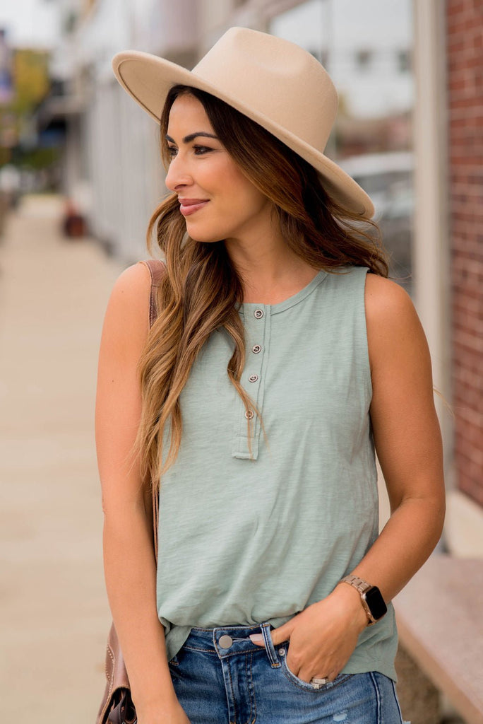 Heathered Button Tank - Betsey's Boutique Shop