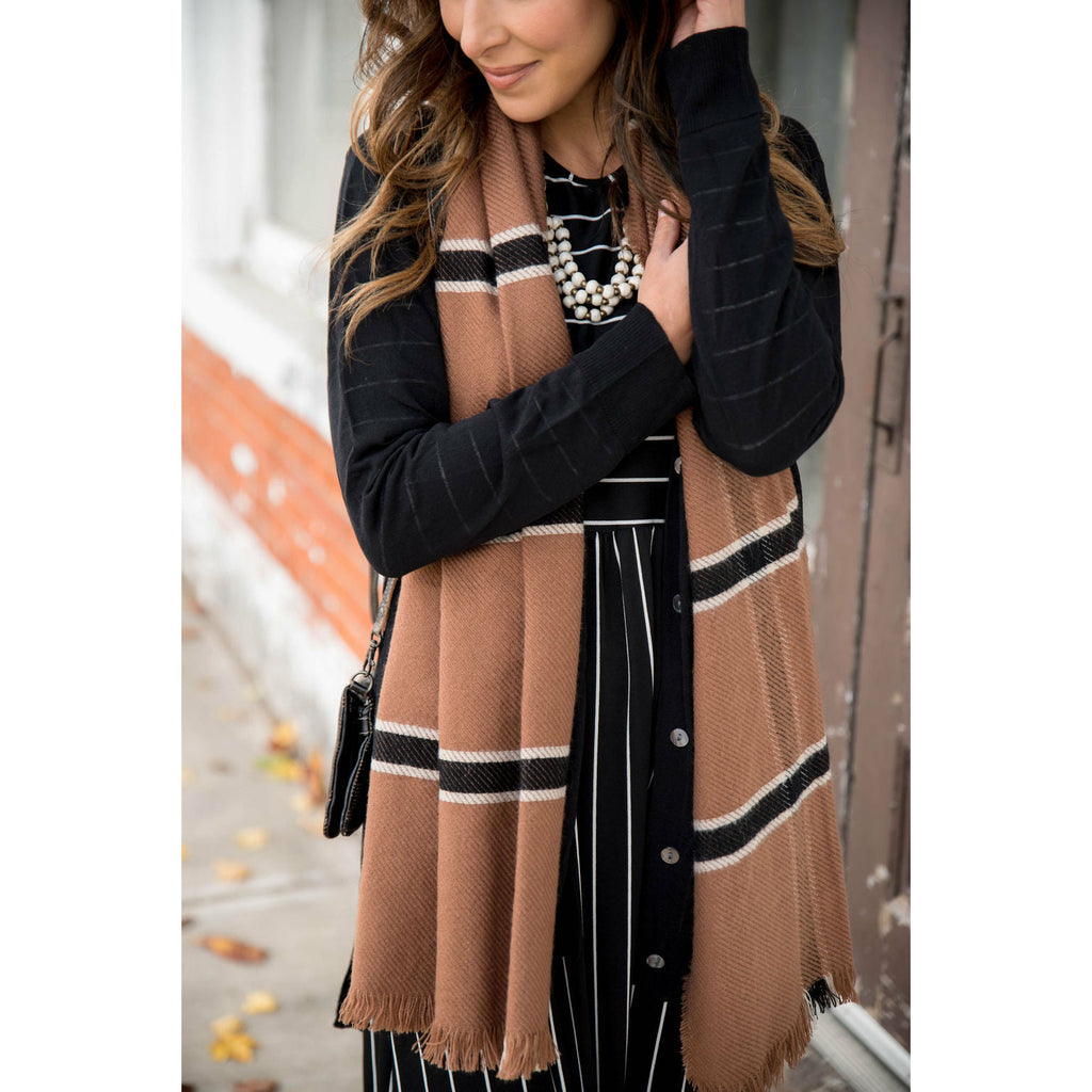 Camel Striped Scarf - Betsey's Boutique Shop