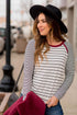 Multi Striped Solid Neck Long Sleeve Tee