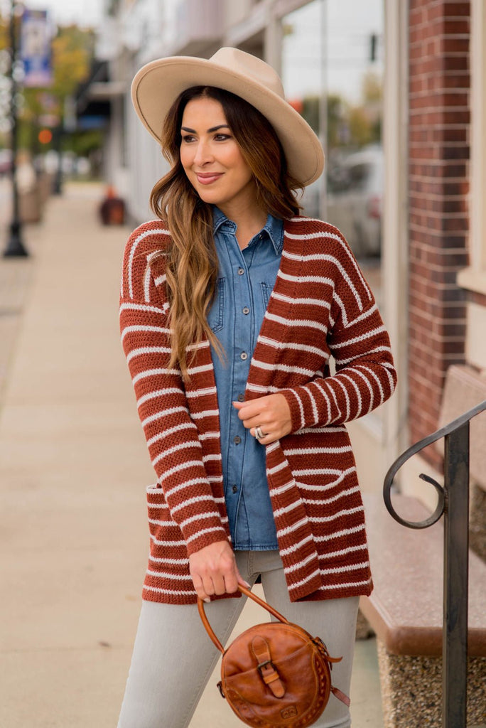 Thin Striped Knit Tunic Cardigan - Betsey's Boutique Shop