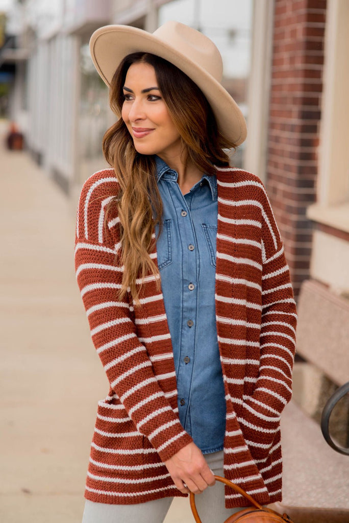 Thin Striped Knit Tunic Cardigan - Betsey's Boutique Shop