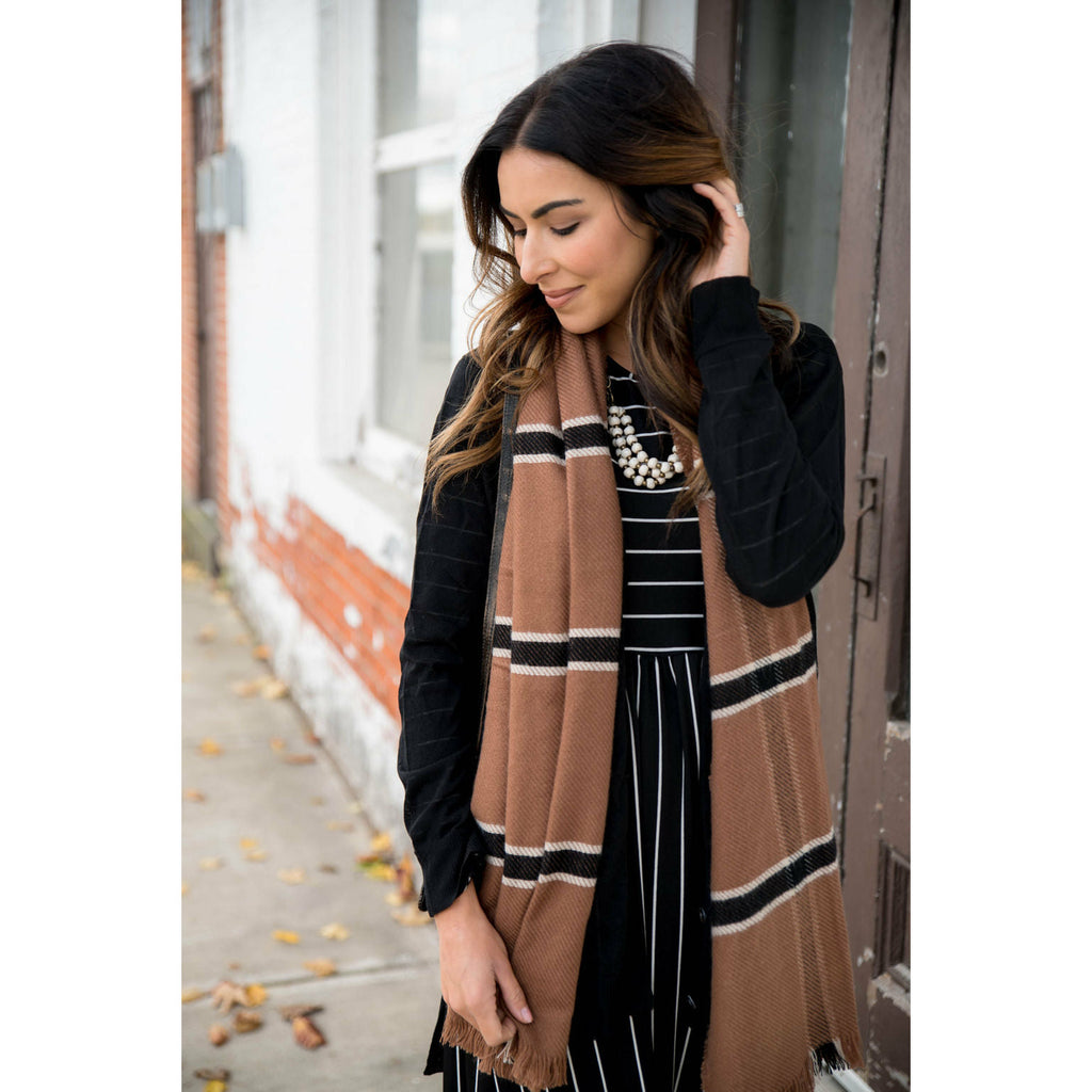 Camel Striped Scarf - Betsey's Boutique Shop