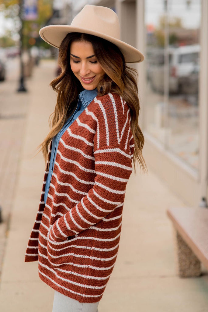 Thin Striped Knit Tunic Cardigan - Betsey's Boutique Shop