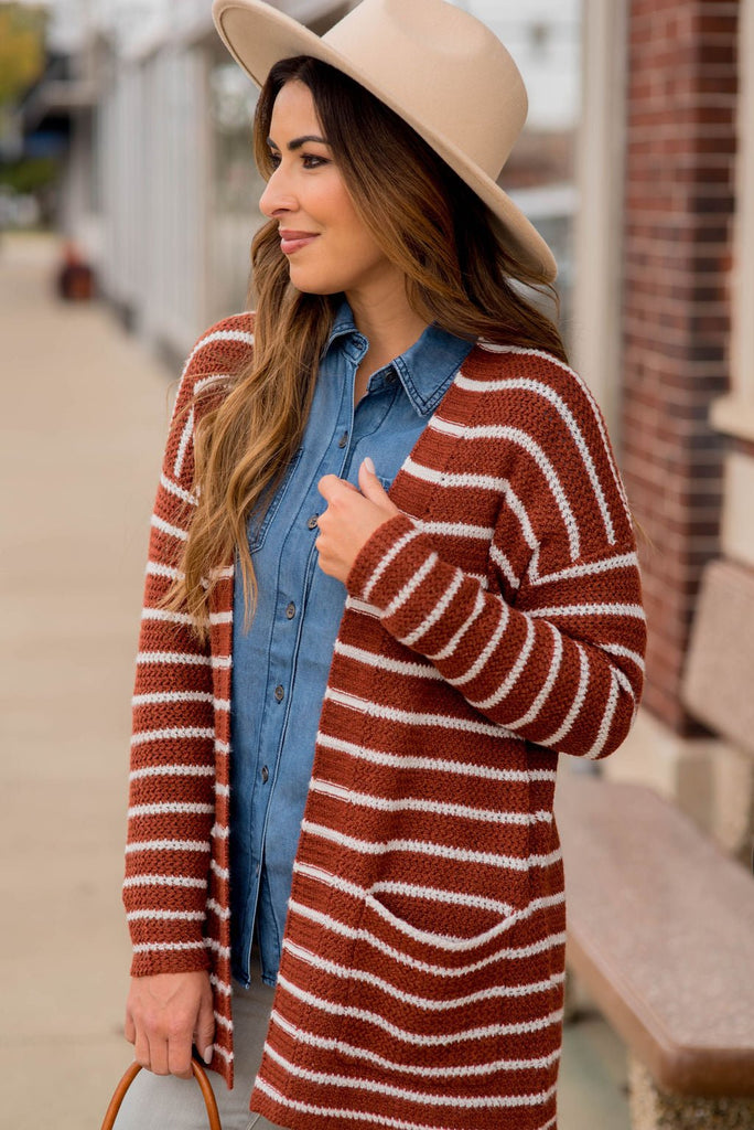 Thin Striped Knit Tunic Cardigan - Betsey's Boutique Shop