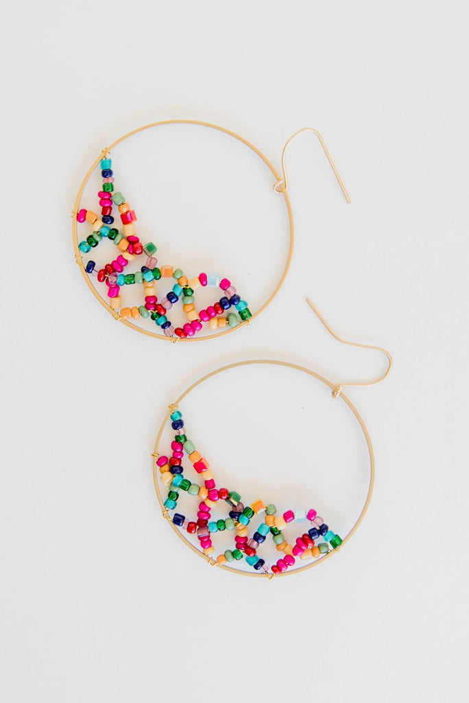 Over The Rainbow Beaded Hoop Earrings - Betsey's Boutique Shop -