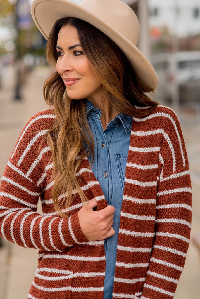 Thin Striped Knit Tunic Cardigan - Betsey's Boutique Shop