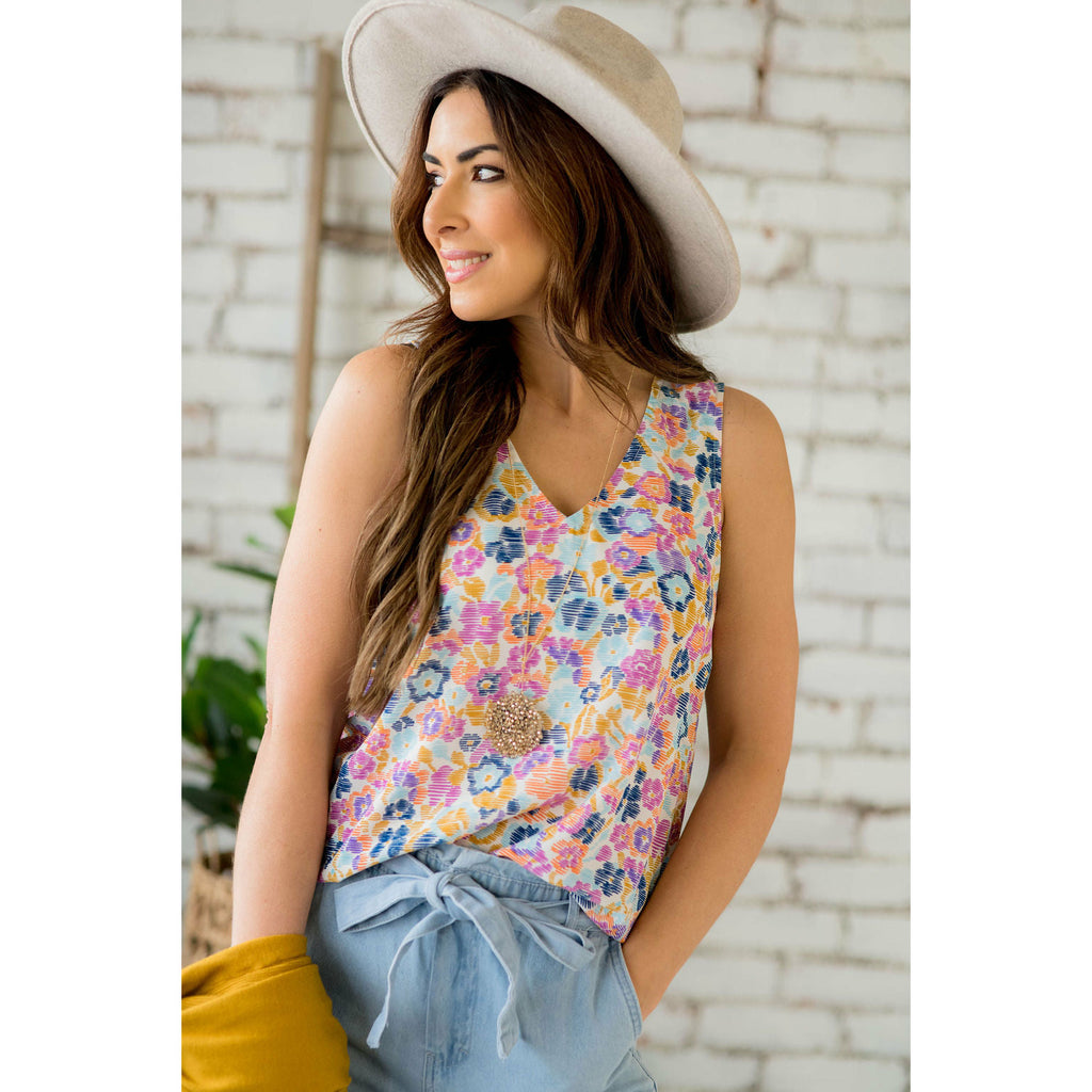 Line Floral Print Tank - Betsey's Boutique Shop