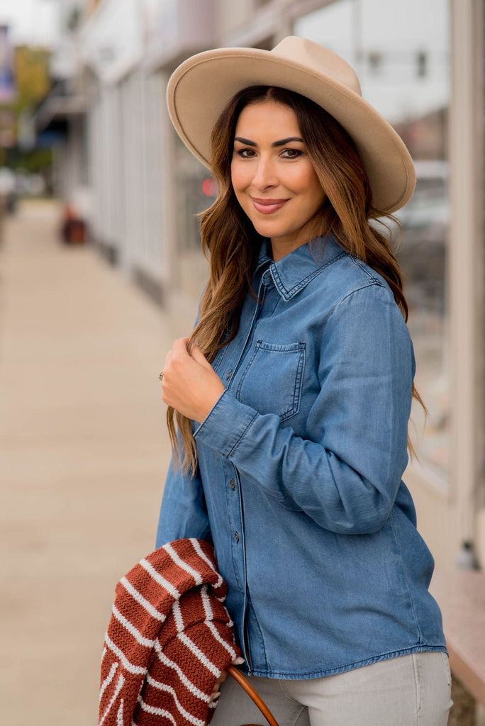 Two Pocket Denim Button Up - Betsey's Boutique Shop