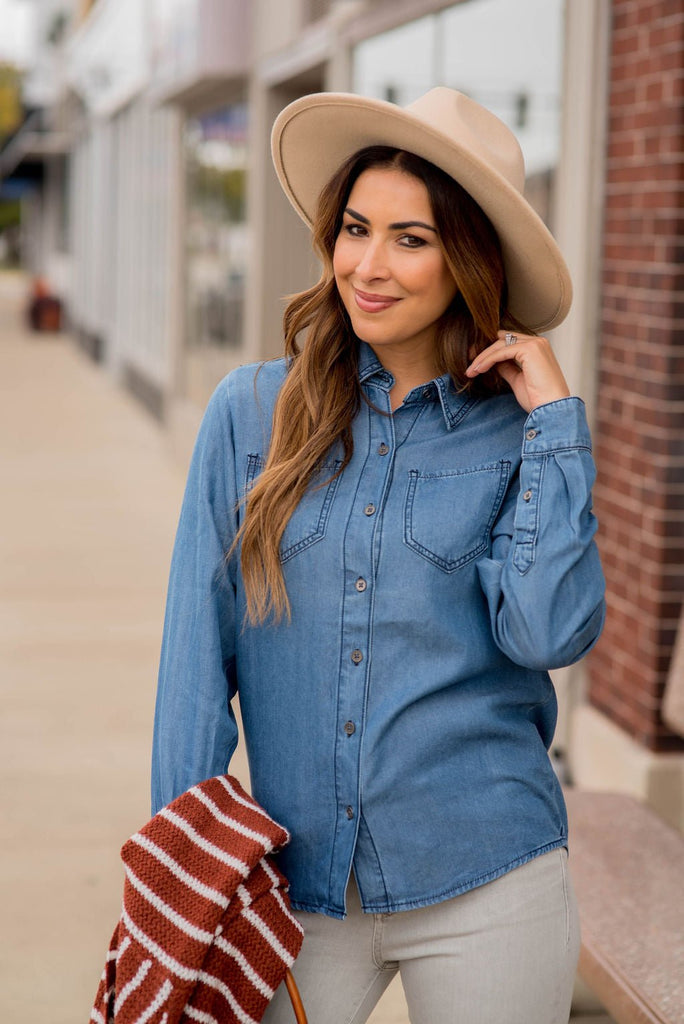 Two Pocket Denim Button Up - Betsey's Boutique Shop