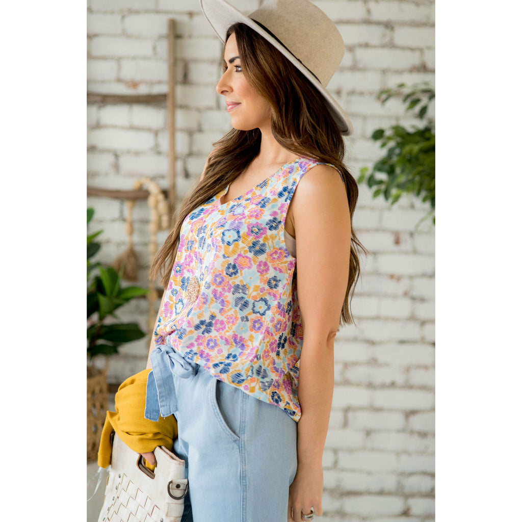 Line Floral Print Tank - Betsey's Boutique Shop