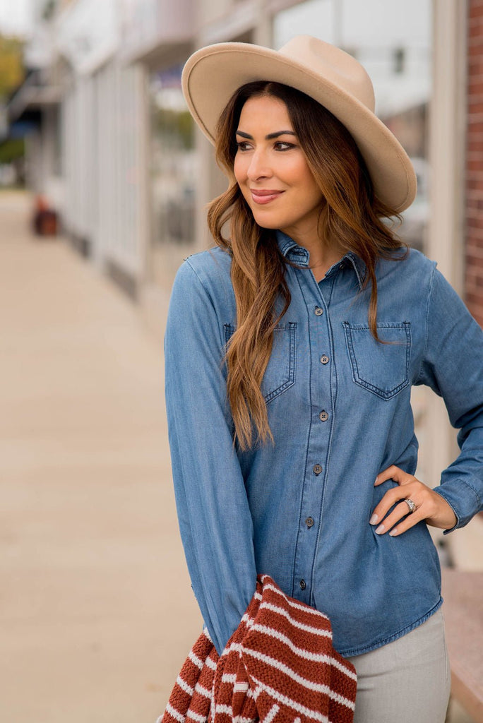 Two Pocket Denim Button Up - Betsey's Boutique Shop