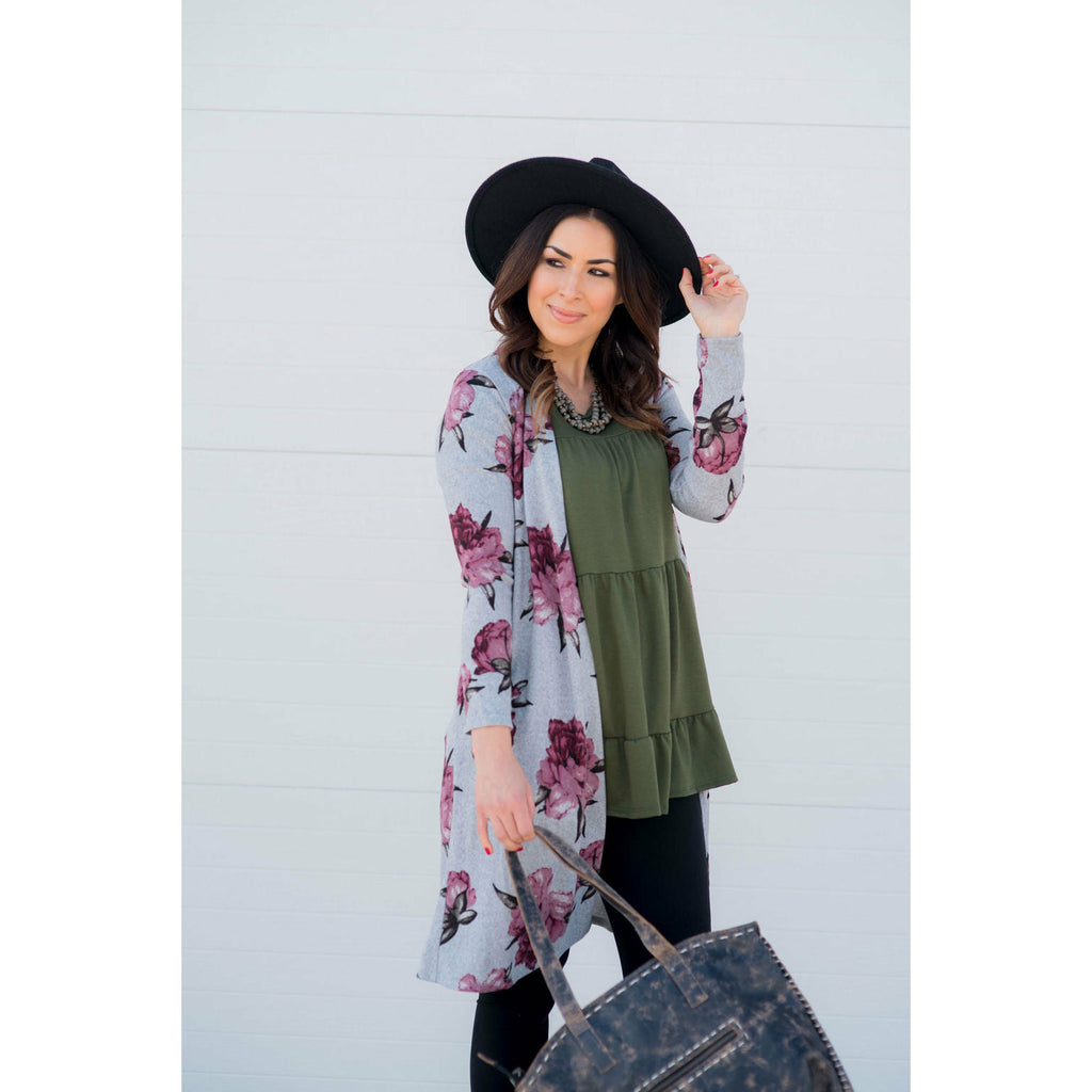 Magenta Floral Tunic Cardigan - Betsey's Boutique Shop