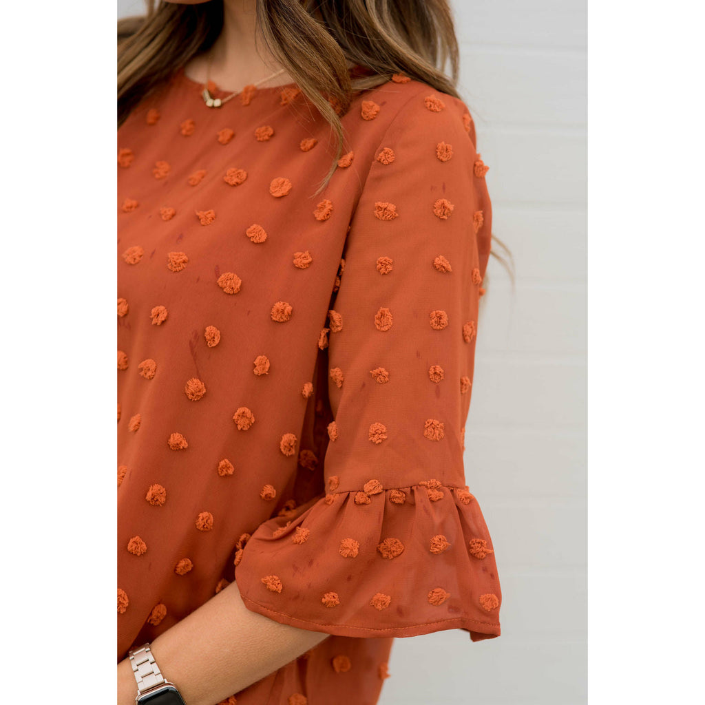 Textured Dots Flutter Blouse - Betsey's Boutique Shop