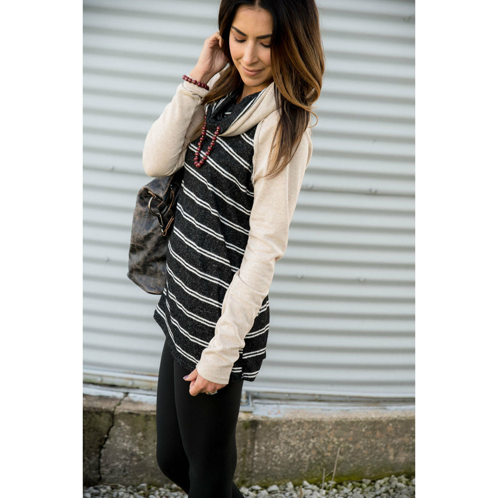 Striped Oatmeal Cowl Neck Sweatshirt - Betsey's Boutique Shop