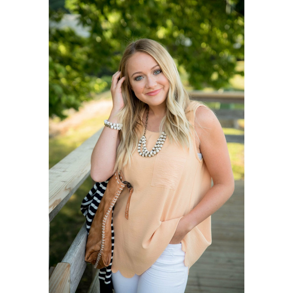 Scalloped Bottom Pocket Tank - Betsey's Boutique Shop