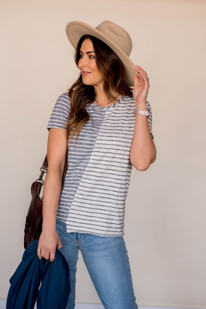 Asymmetrical Striped Tee - Betsey's Boutique Shop