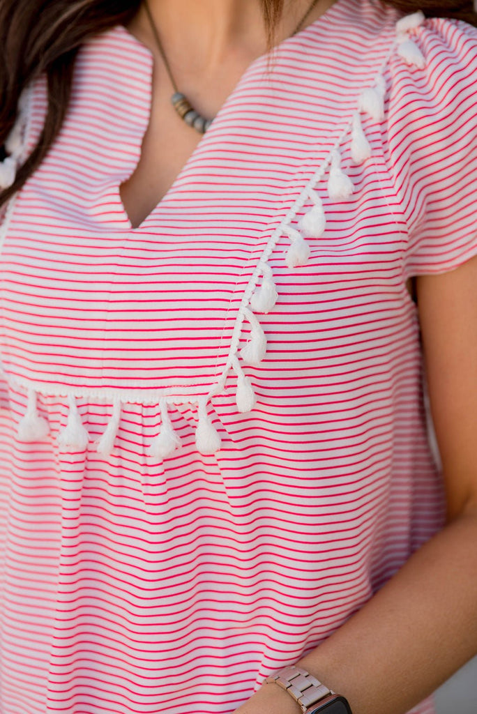 Striped Tassel Accent Tee - Betsey's Boutique Shop -