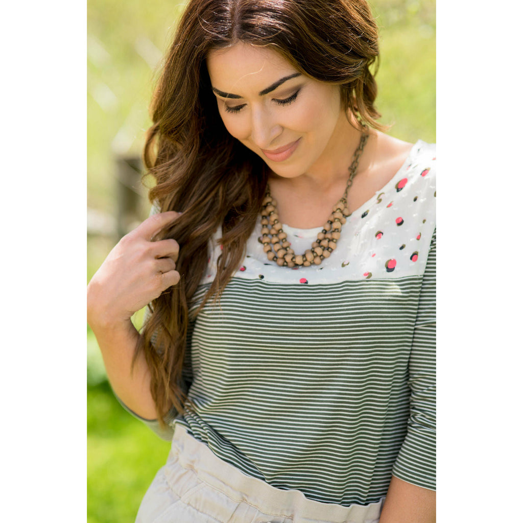 Olive Striped Dotted Bib Tee - Betsey's Boutique Shop