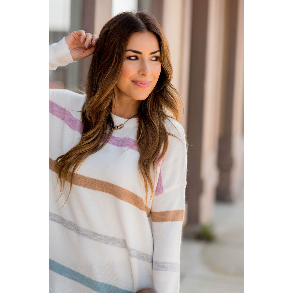 Ivory Chic & Stylish Striped Sweater - Betsey's Boutique Shop