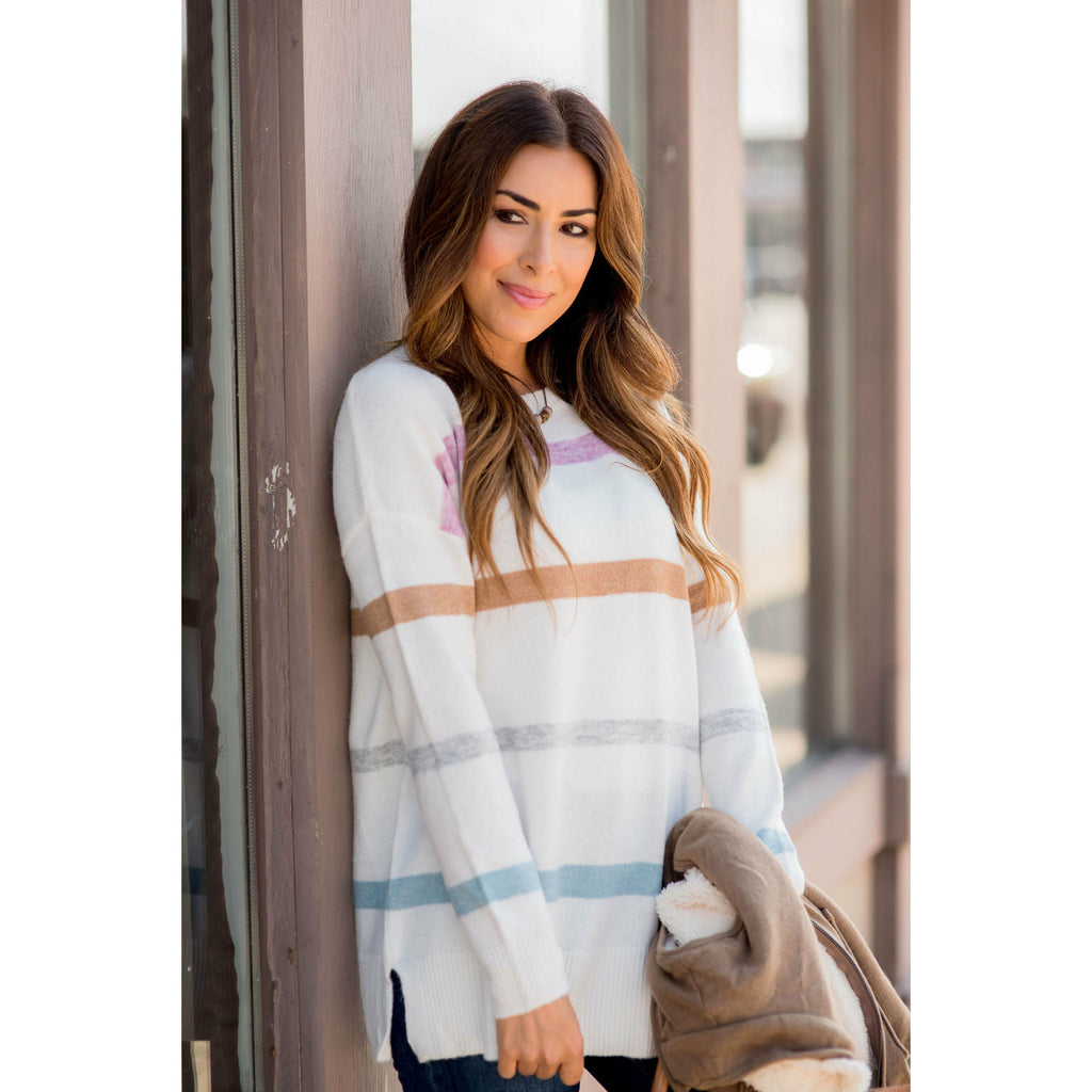 Ivory Chic & Stylish Striped Sweater - Betsey's Boutique Shop