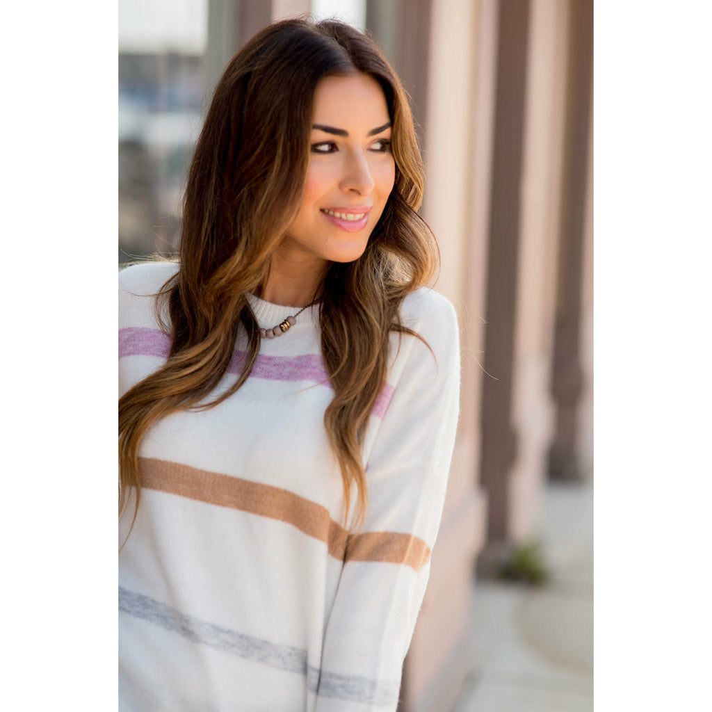 Ivory Chic & Stylish Striped Sweater - Betsey's Boutique Shop