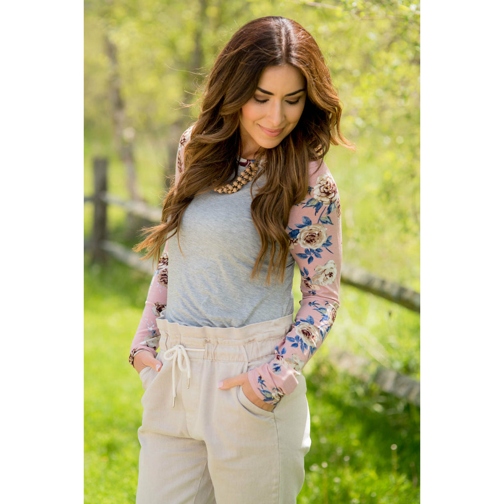 Blush Floral Sleeved Baseball Tunic Tee - Betsey's Boutique Shop