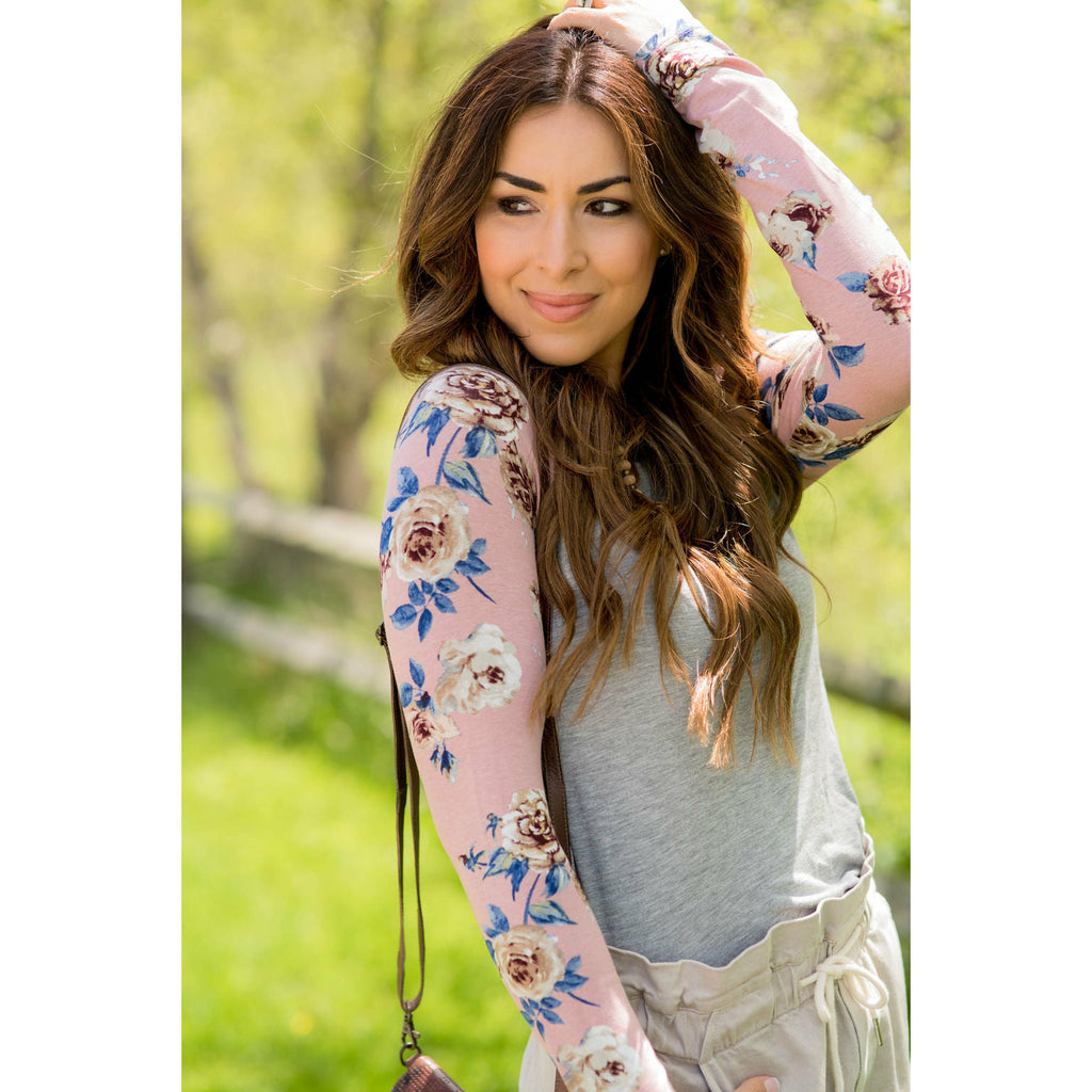 Blush Floral Sleeved Baseball Tunic Tee - Betsey's Boutique Shop