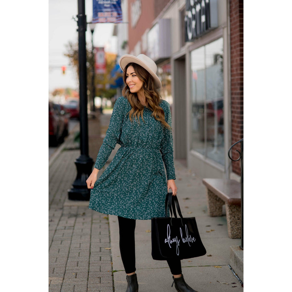 Endearingly Speckled Long Sleeve Dress - Betsey's Boutique Shop - Dresses