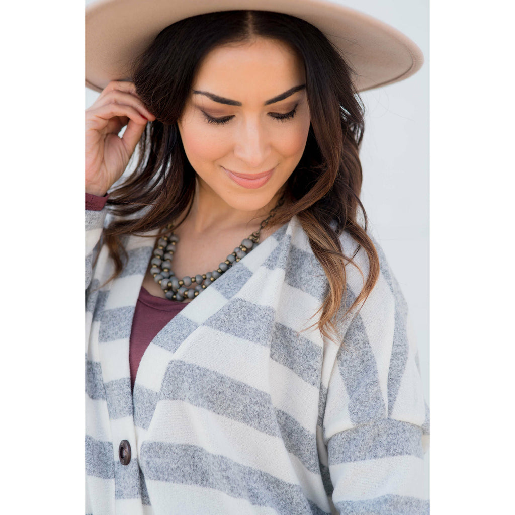 Heathered Striped Button Cardigan - Betsey's Boutique Shop