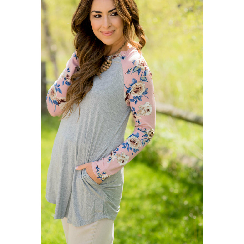 Blush Floral Sleeved Baseball Tunic Tee - Betsey's Boutique Shop