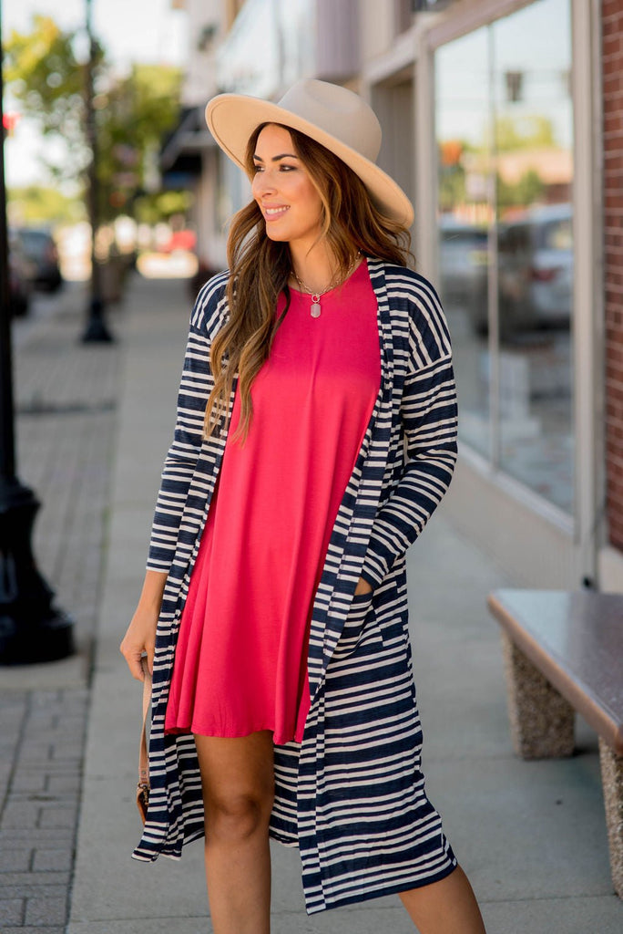 Triple Striped Tunic Cardigan - Betsey's Boutique Shop