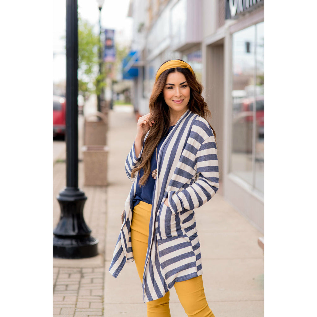 Striped Terry Tunic Cardigan - Betsey's Boutique Shop