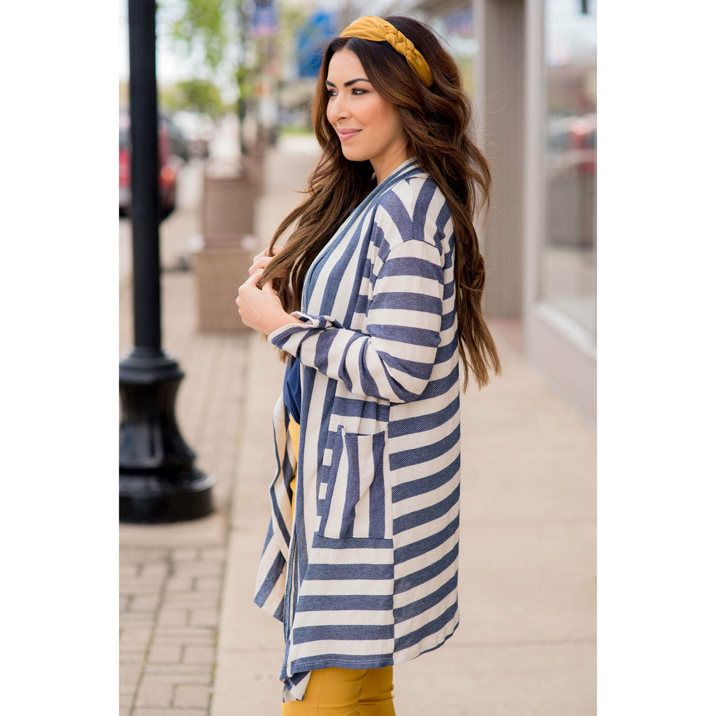 Striped Terry Tunic Cardigan - Betsey's Boutique Shop