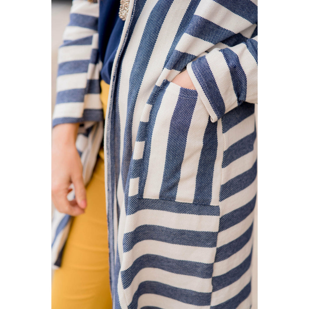 Striped Terry Tunic Cardigan - Betsey's Boutique Shop