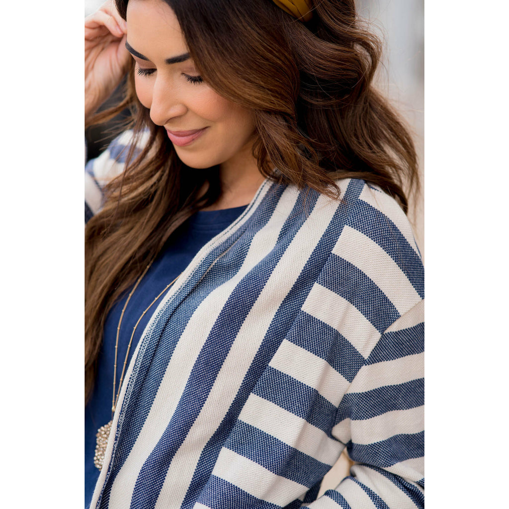 Striped Terry Tunic Cardigan - Betsey's Boutique Shop