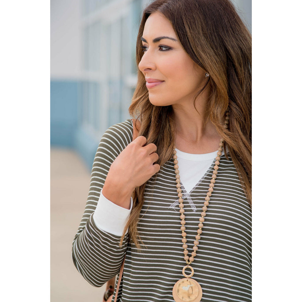 Solid Trim V Striped Long Sleeve Tee - Betsey's Boutique Shop