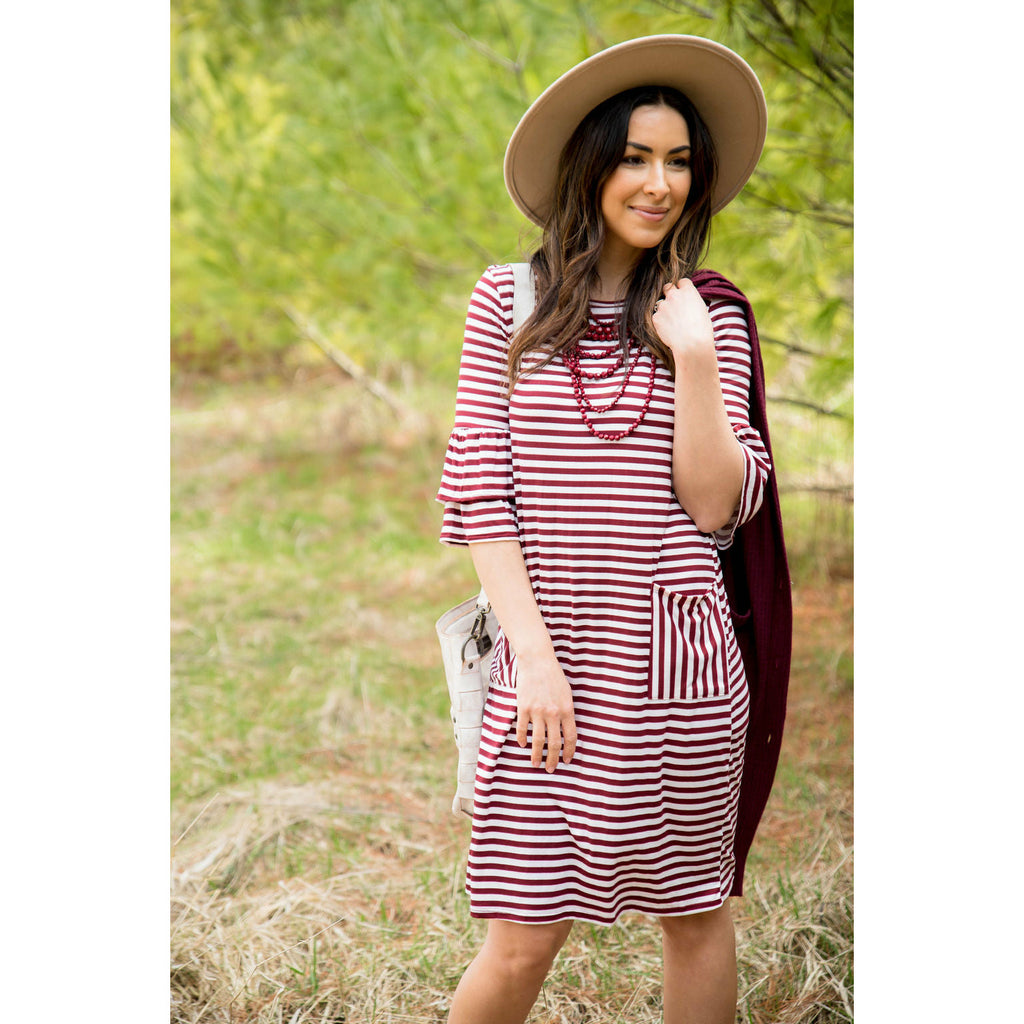 Striped Flutter Pocket Dress - Betsey's Boutique Shop