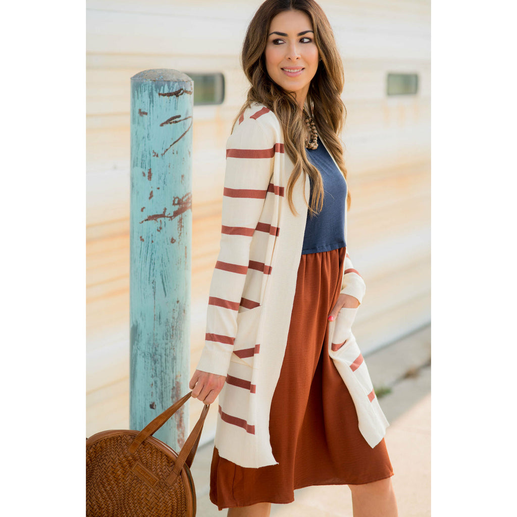 Striped Butter Soft Tunic Cardigan -Cream - Betsey's Boutique Shop