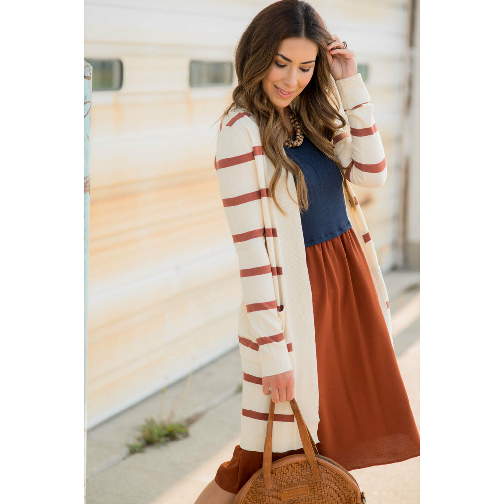 Striped Butter Soft Tunic Cardigan -Cream - Betsey's Boutique Shop