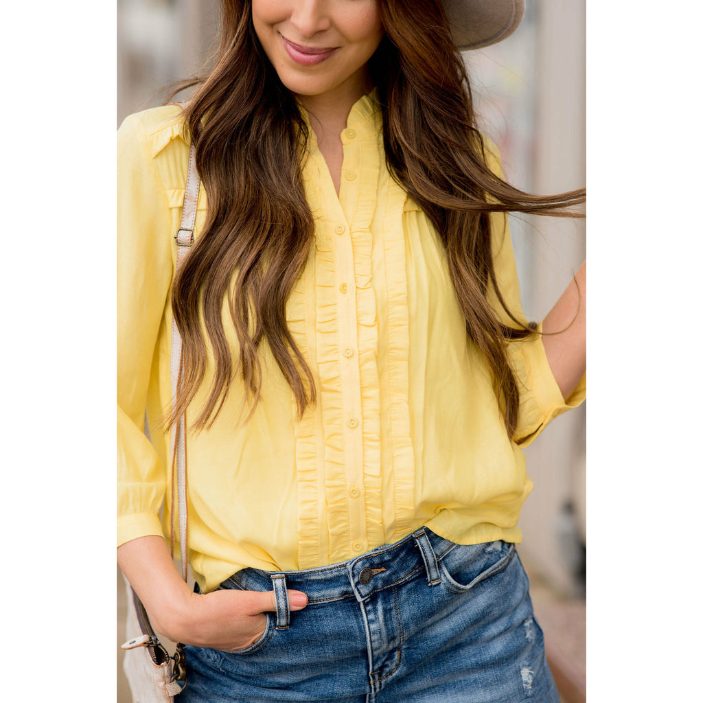 Ruffled Up 3/4 Sleeve Blouse - Betsey's Boutique Shop - Shirts & Tops