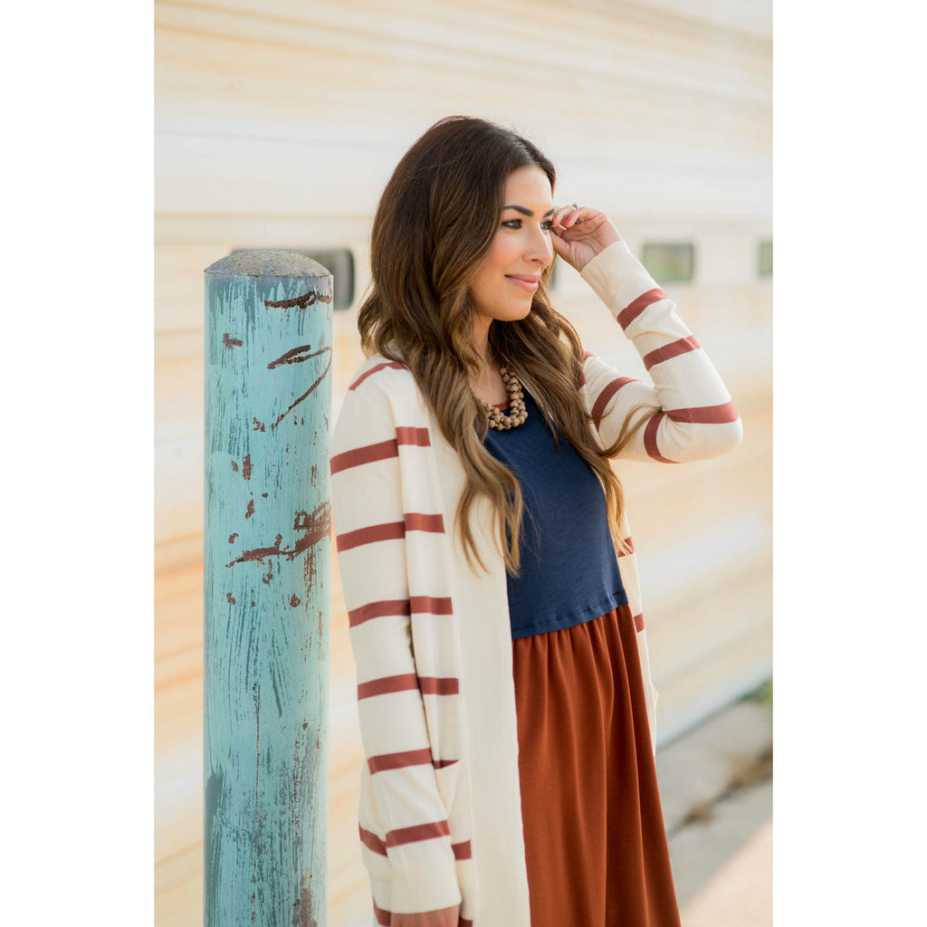 Striped Butter Soft Tunic Cardigan -Cream - Betsey's Boutique Shop